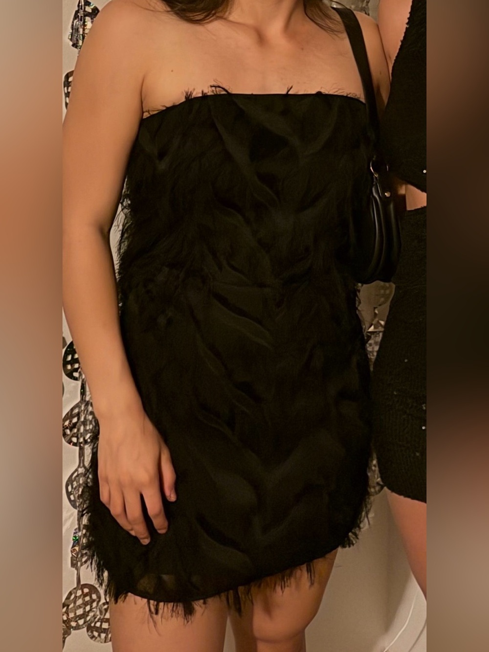 Le Lis Black Strapless Feather Mini Dress